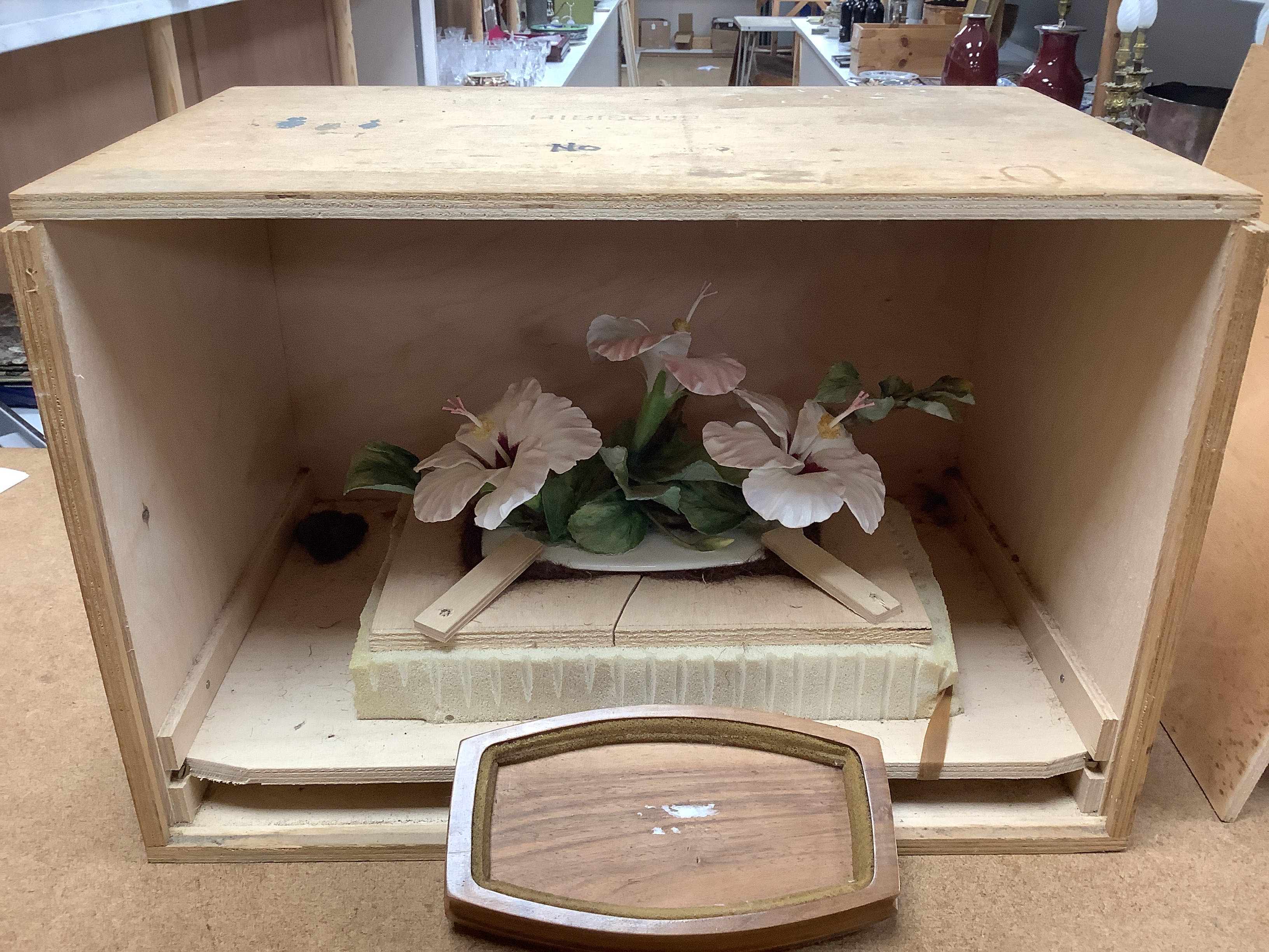 A Royal Worcester Redstart Hen and Cock and a Royal Worcester ‘Hibiscus’ with boxes and framed certificates (3)